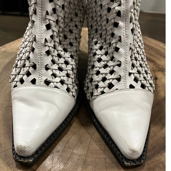 Jeffrey Campbell Leather White Waven Woven Wicker Booties Boots Shoes 7.5  $245 - Picture 3 of 16